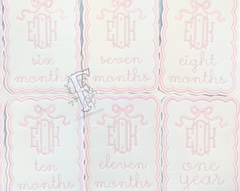 Embroidered Milestone Cards with Bow | Custom Milestone Cards | Baby Girl Milestone Cards