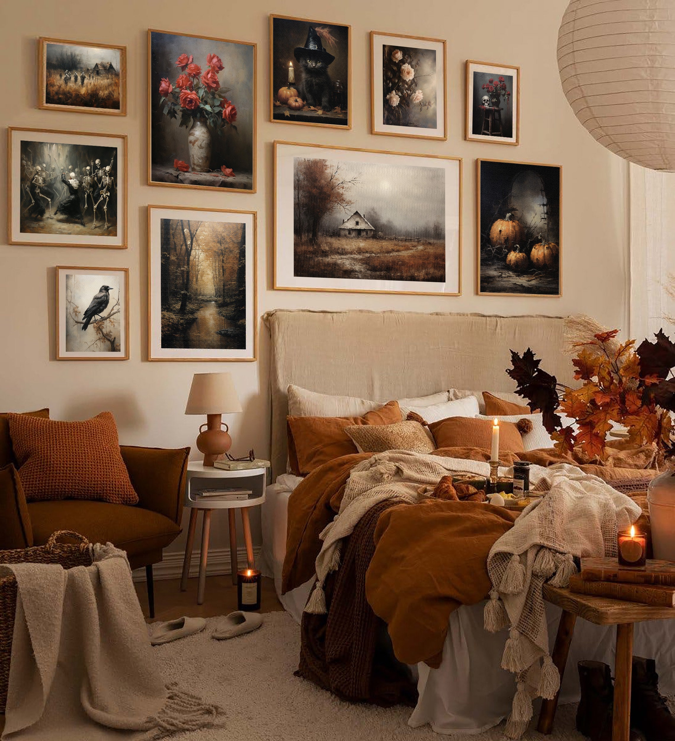 Fall Moody Gallery Wall Prints SET of 10, Halloween Fall Printable Art