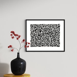 Modern Abstract Art Print: Black and White Tribal Illustration