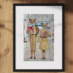 Impresión artística Ilustración de acuarela Fantástico Sr. Fox Decoración del hogar Wes Anderson