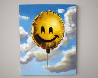 Oil Painting Happy Balloon Artwork on Canvas Board Home Decor Yellow Gifts