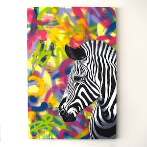 Acrylic Painting Zebra 24 x 36 in Abstract Graffiti