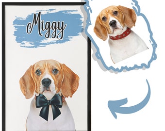 Custom Pet Portrait, Framed Digital Art, Pet Memorial Gift