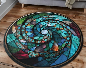 Stained Glass Window Of Divine fire Spirit Round Rug,Circle Rug,Chair Mat,Salon Decor,Modern Round Rug,Super Round Rug,Living Room Round Rug