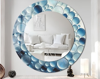 Bubbles Style Ocean Colors Glass Wall Mirror: Modern Tempered Glass Art