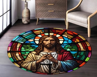 Jesus Rug, Round Rug, Christian Rug, Messiah Rug, Religious Rug, Gift For Him Her, Sitting Room Rug, Fashion Rug, For Living Room, Christmas