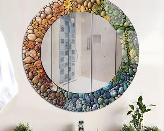 Mosaic Glass Look Tempered Round Mirror, Vivid Abstract Art, Customizable