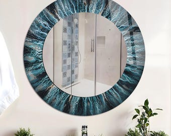 Specchio da parete rotondo in vetro temperato con occhio astratto contro il male