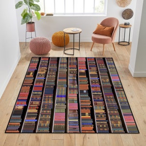 Stacked Books Rug, Library Rug, Library Runner, Book Gift, Learning Area Rug, Library Bookshelves Rug, Book Pattern Rug, Book Lover Gift