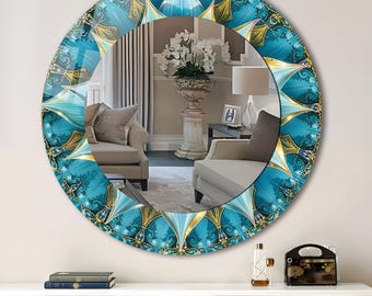 Daisy Flower Round Wall Mirror, Tempered Glass, Modern Decor