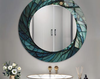 Specchio rotondo effetto vetro colorato, vivida arte astratta, personalizzabile