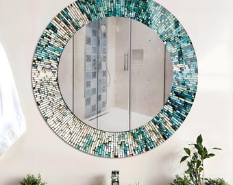 Specchio da parete in vetro con motivo Ocean Beach in stile macchiato: arte moderna in vetro temperato