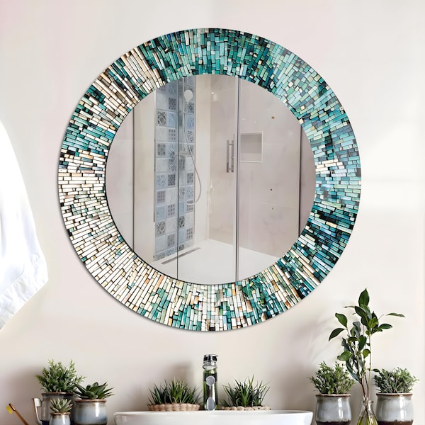 Stained Style Ocean Beach Glass Wall Mirror: Modern Tempered Glass Art