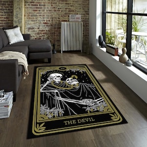 Tapete de terror com caveira e diabo, tapete de área gótica, tapete de alma, tapete fantástico, tapete de terror, tapete de banho, tapete de decoração, presente personalizado, tapete decorativo, ideias para presentes