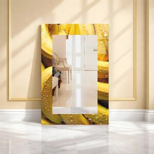 Luxury Over Bathtub Large Mirror, Abstract Tempered Glass Wall Mirror, Banane Theme Customizable