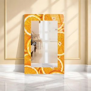 Fresh Orange Theme, Customizable, Luxury Over Bathtub Large Mirror, Abstract Tempered Glass Wall Mirror