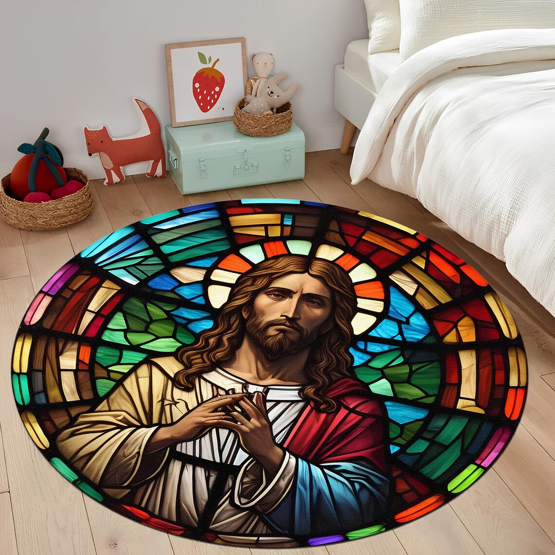 Jesus Rug, Round Rug, Christian Rug, Messiah Rug, Religious Rug, Gift