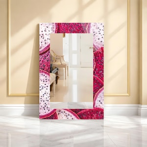 Dragon Fruit Customizable, Luxury Over Bathtub Large Mirror, Abstract Tempered Glass Wall Mirror