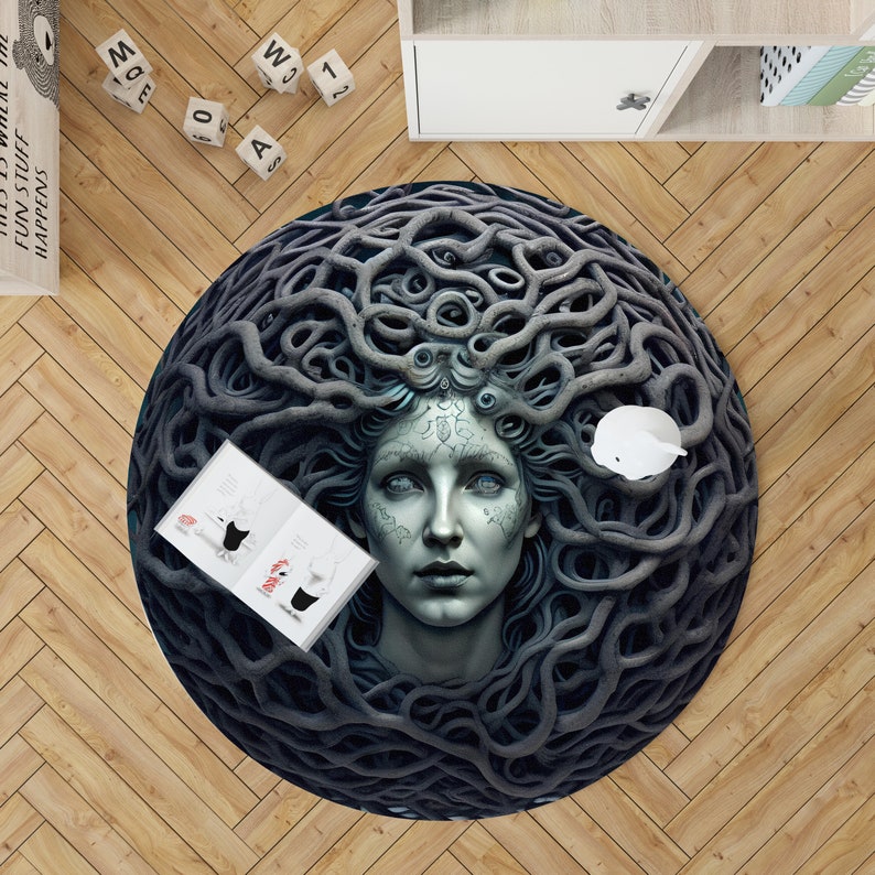 Medusa Rug Minimalist Rug Round Rug Gothic Rug Horror Rug medusa-rug-minimalist-rug-round-rug-gothic-rug-horror-rug