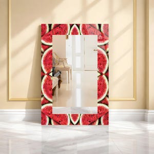 Fresh Watermelon Theme, Customizable, Luxury Over Bathtub Large Mirror, Abstract Tempered Glass Wall Mirror