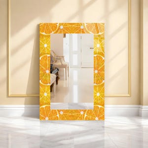 Fresh Orange Theme, Customizable, Luxury Over Bathtub Large Mirror, Abstract Tempered Glass Wall Mirror