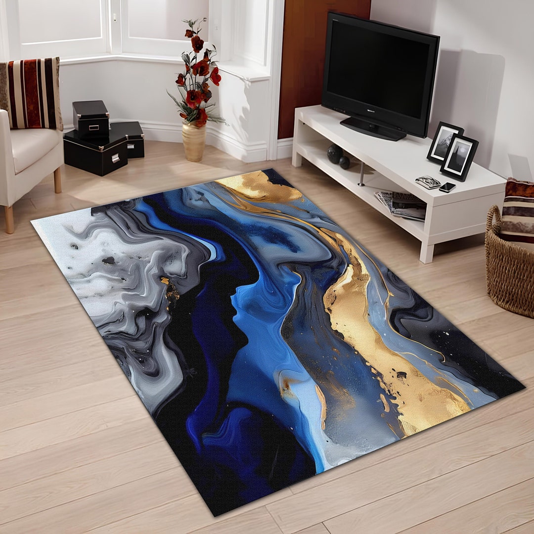 Abstract Rug,blue and Yellow Rug, Popular Rug, Living Room Rug, Gift ...