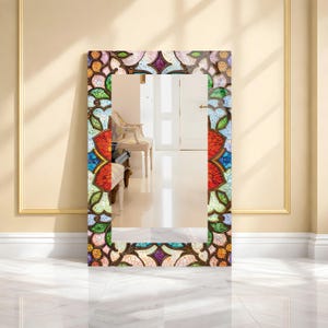 Customizable Floral Tempered Glass Wall Mirror, Luxury Home Decor