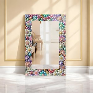 Customizable Floral Tempered Glass Wall Mirror, Luxury Home Decor