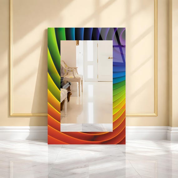 Bunte Spiegel-Wandkunst aus gehärtetem Glas: Modernes Wohnzimmerdekor