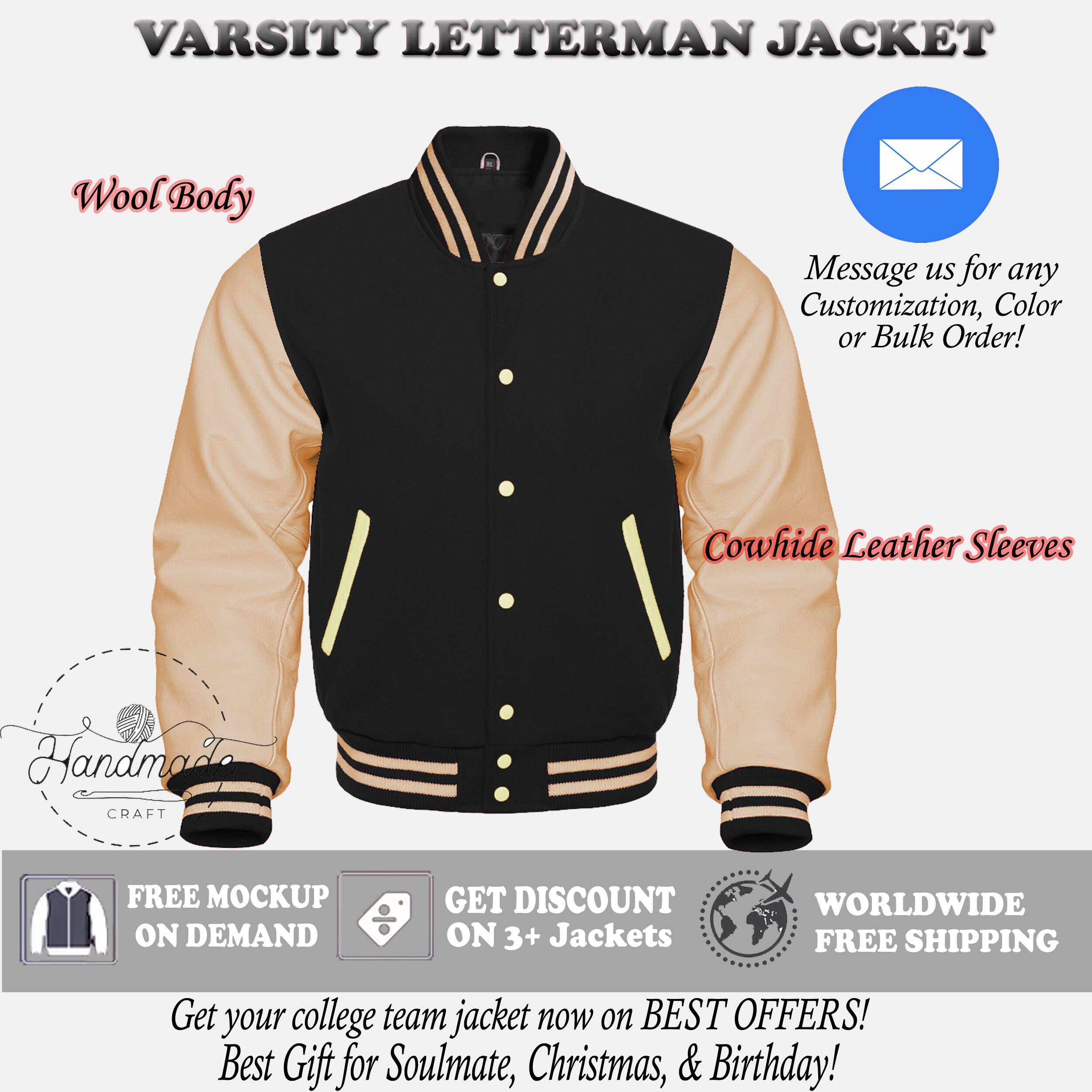Custom Varsity Letterman Lacrosse School Jacket Cream, 47 OFF