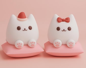 Archivo STL de gato Kawaii: gatito chibi imprimible en 3D sobre almohada