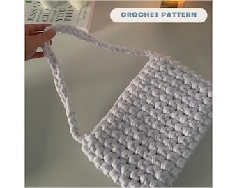 Crochet shoulder bag pattern / t-shirt yarn crochet bag / beginner friendly crochet pattern with pictures / step by step pattern