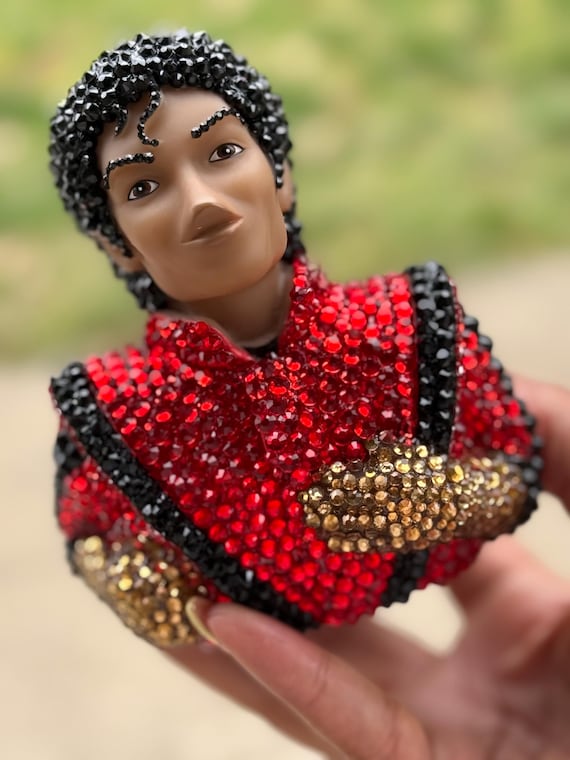 MJ thriller album bling duck for bookshelf, King of Pop rhinestone ducks for car, Thriller '82 80s music memorabilia, musician gift desk
