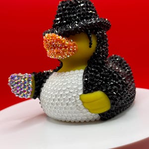 King of Pop rhinestone ducks for car, MJ musical billie jean bling duck shelf buddy, 80s music memorabilia duck desk decor, musician gift