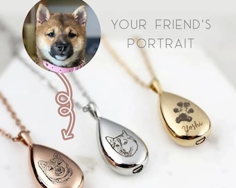 Personalized Pet Cremation Urn Necklace, Engraved Photo Memorial Jewelry