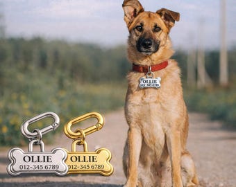 Personalized Dog ID Tag Bone Shape – Custom Pet Name Tag – Engraved Dog Tag with Name & Phone – Cute Dog Collar Tag
