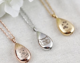 Custom Pet Portrait Urn Necklace: Stainless Steel Ashes Keepsake
