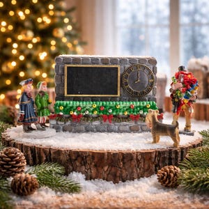 Clocked Christmas Village Sign with Decorations (Customizable)