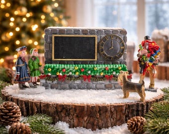 Clocked Christmas Village Sign with Decorations (Customizable)