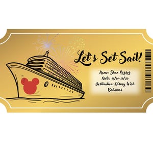 Disney Cruise Golden Ticket - Boleto de crucero Disney dorado personalizado, tarjeta sorpresa de viaje, vale, regalo, invitación.