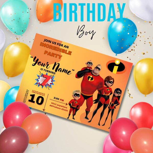 EDITABLE The Incredibles birthday invitation card, birthday invitation, editable template