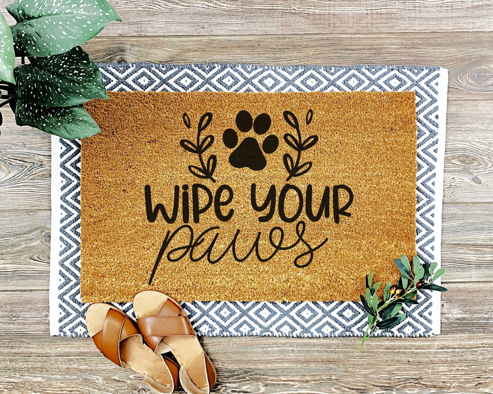 Wipe Your Paws Non-Slip Door Mat Natural Coir Indoor Outdoor image 1