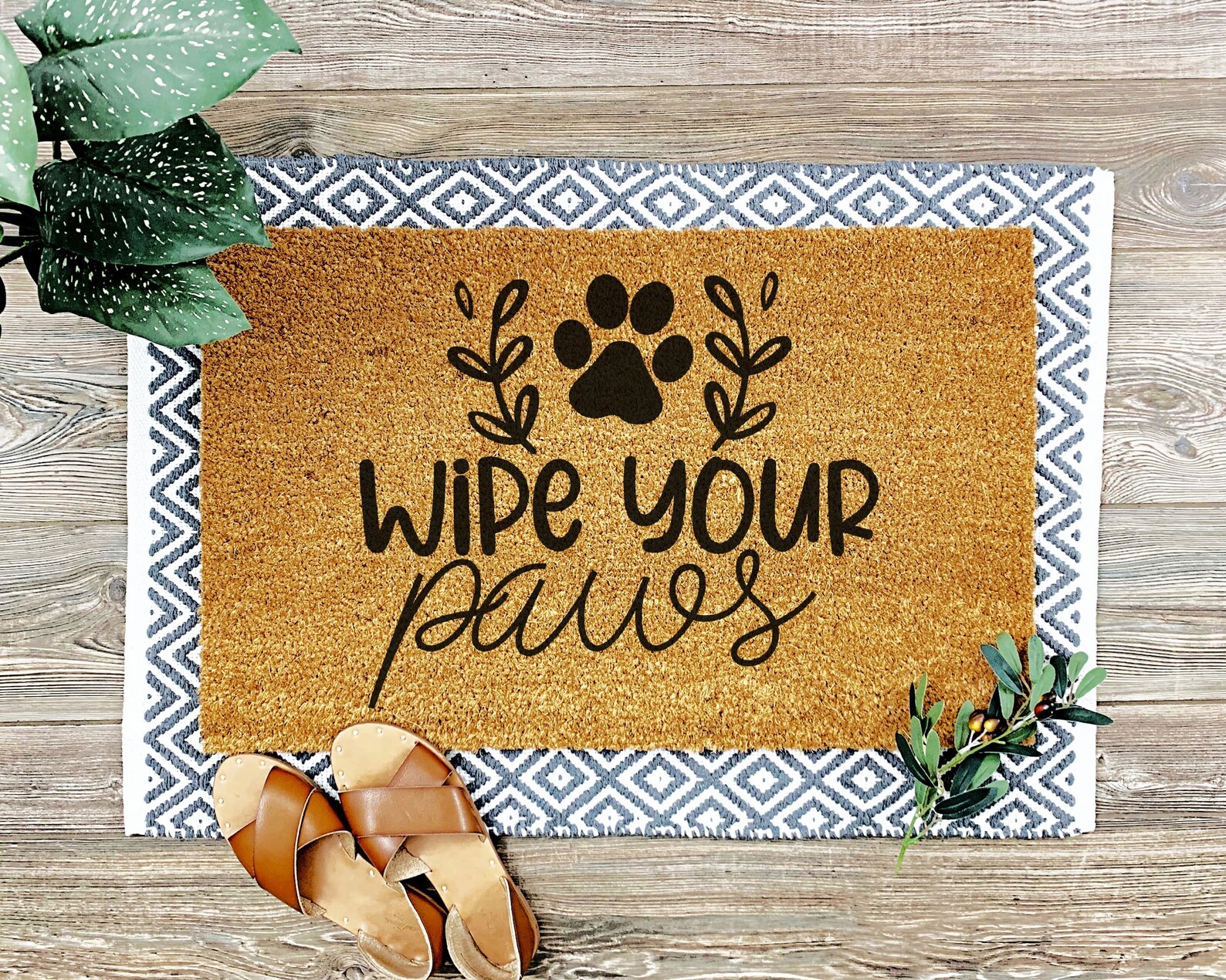 Wipe Your Paws Non-Slip Door Mat  Natural Coir Indoor Outdoor image 1