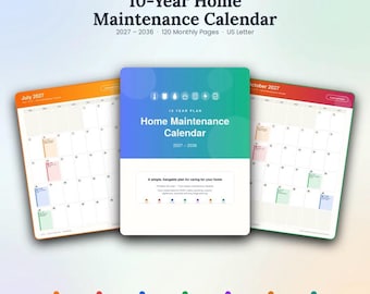 10-Year Home Maintenance Calendar, 2027-2036 Monthly Planner (PDF)