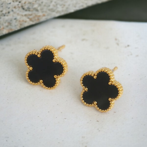 CLOVER 2 MOTIFS GOLD EARRINGS main image 0