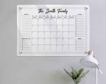 Agenda familial en acrylique 24 x 35 po. | Calendrier mensuel personnalisé | Tableau effaçable à sec | Calendrier mural | Livraison gratuite | Fièrement canadien