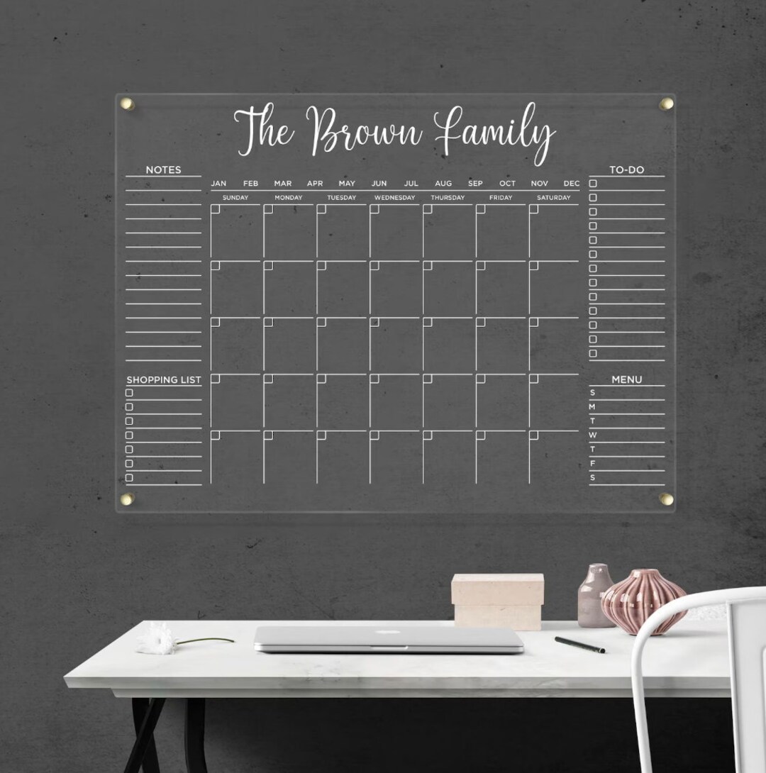 Large Personalized Acrylic Family Planner 24x35 in Monthly Dry Erase