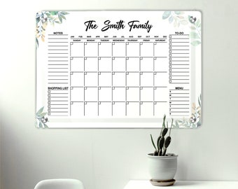 Agenda familial floral personnalisé en acrylique - Calendrier mensuel effaçable à sec - Idéal pour organiser votre famille et offrir en cadeau de famille | Livraison gratuite au Canada et aux États-Unis