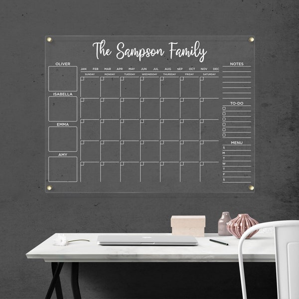 Personalized Acrylic Family Planner - Monthly Dry Erase Calendar - Perfect for Organizing & Family Gift | Free Shipping Canada and US