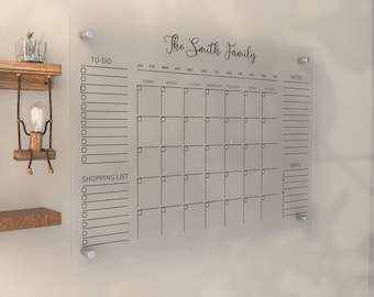 Acrylic Wall Calendar | Personalized Family Planner | Monthly Weekly Calendar | Acrylic Dry Erase Board | Large 2024 Glass Command Center